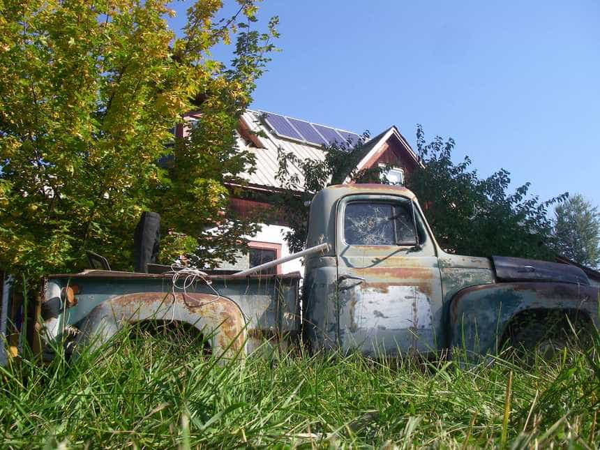 Old truck and new solar panels