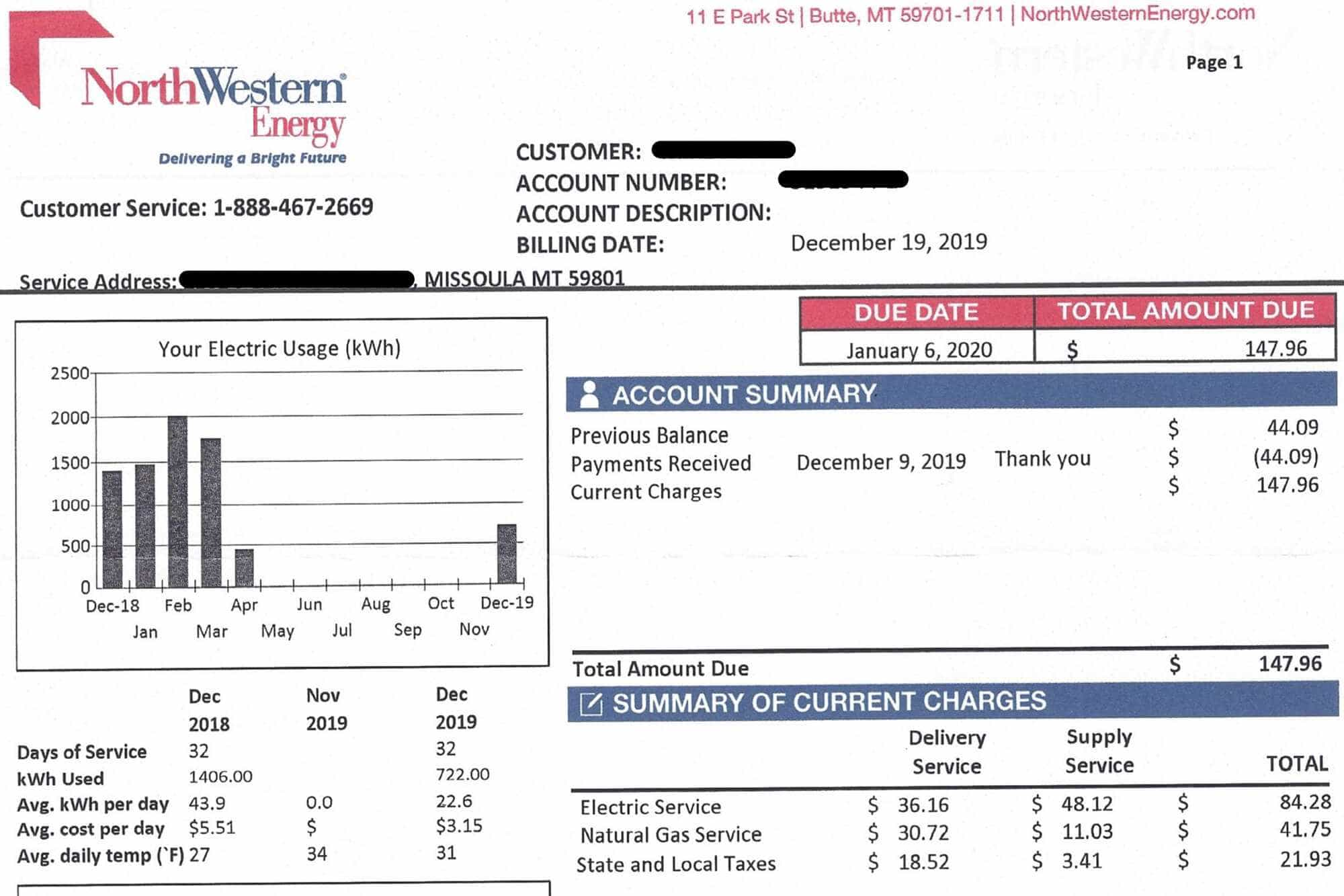 North Western Utility Power Bill